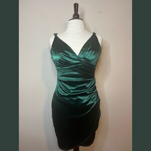 Emerald Green Wrap Ruched Dress